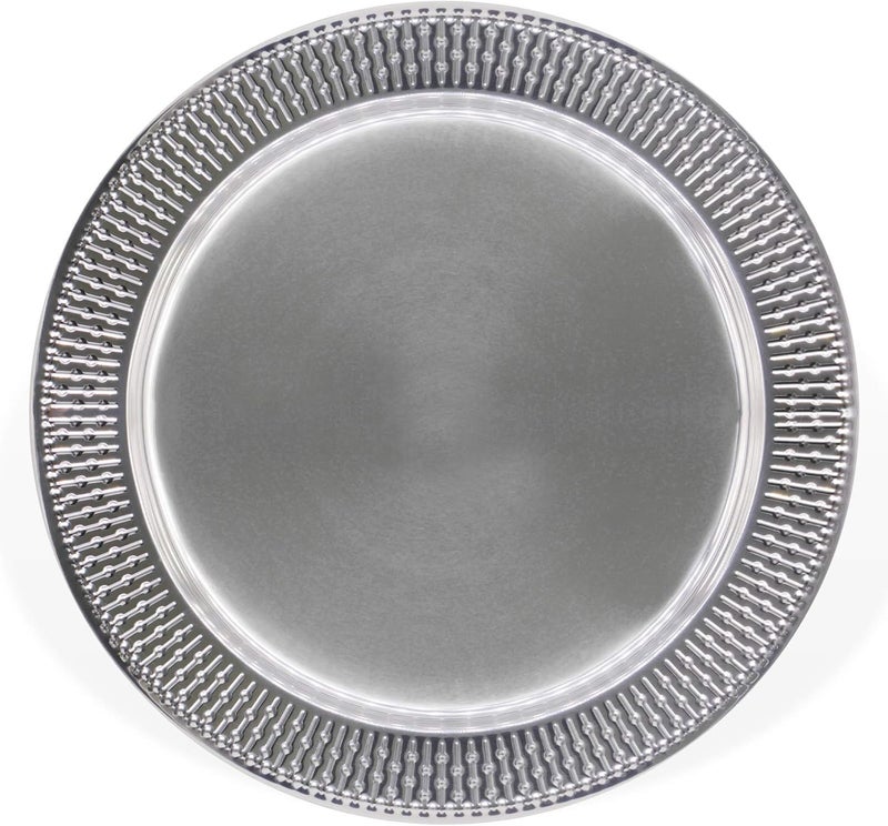 Brightalk 13-Inch Stainless Steel Beaded Charger Plates, Silver Dinner Plate Chargers Set of 6, Round Server Ware - Image 1