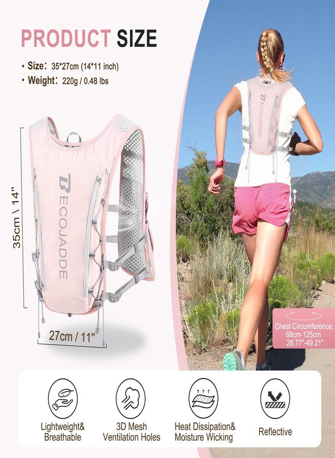 BECOJADDE Running Vest Hydration Backpack Lightweight 5L Water Pack for Men Women, Running Backpack Hydration Pack for Marathon, Trail Running, Cycling, Hiking, Jogging Pink - Image 4