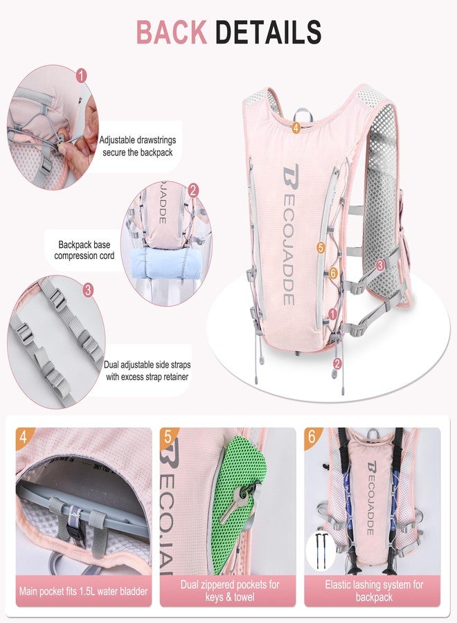 BECOJADDE Running Vest Hydration Backpack Lightweight 5L Water Pack for Men Women, Running Backpack Hydration Pack for Marathon, Trail Running, Cycling, Hiking, Jogging Pink - Image 3