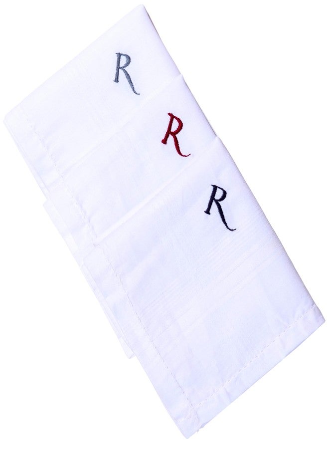 Hell Blues HB Initial Monogrammed Handkerchief for Men, 3 Piece Hand guided Embroidered Pure Cotton King size White Hanky Gift set (R) - Image 1