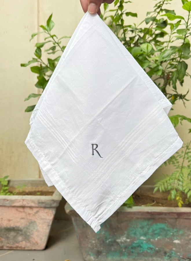 Hell Blues HB Initial Monogrammed Handkerchief for Men, 3 Piece Hand guided Embroidered Pure Cotton King size White Hanky Gift set (R) - Image 2