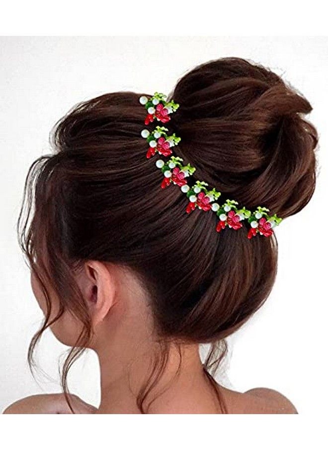 Hair Flare Women Attractive Artificial Round Shape Small Flower With Mongra Bridal Wedding Hair Accessories/Hair Pins/Juda Pins For Women And Girls 2230 Red Pack Of 10  - Image 4