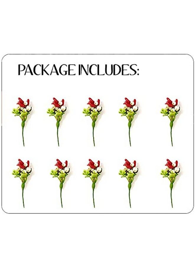 Hair Flare Women Attractive Artificial Round Shape Small Flower With Mongra Bridal Wedding Hair Accessories/Hair Pins/Juda Pins For Women And Girls 2230 Red Pack Of 10  - Image 5