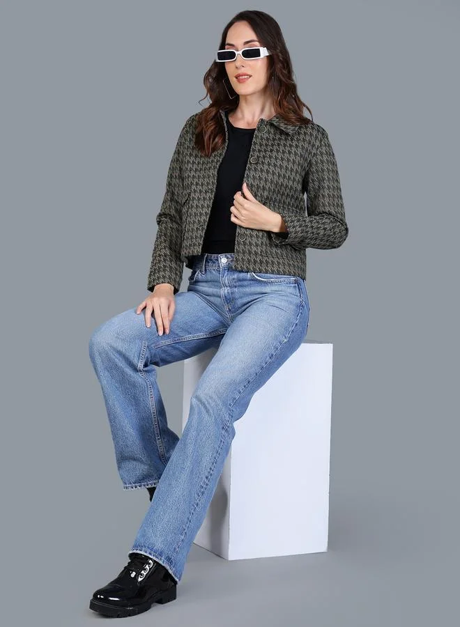 فورت كولينز جاكيت بنقشة رجل الديك بأزرار أمامية