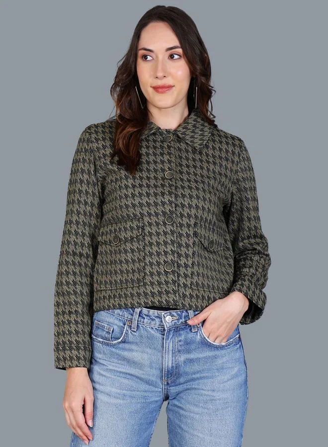 فورت كولينز جاكيت بنقشة رجل الديك بأزرار أمامية