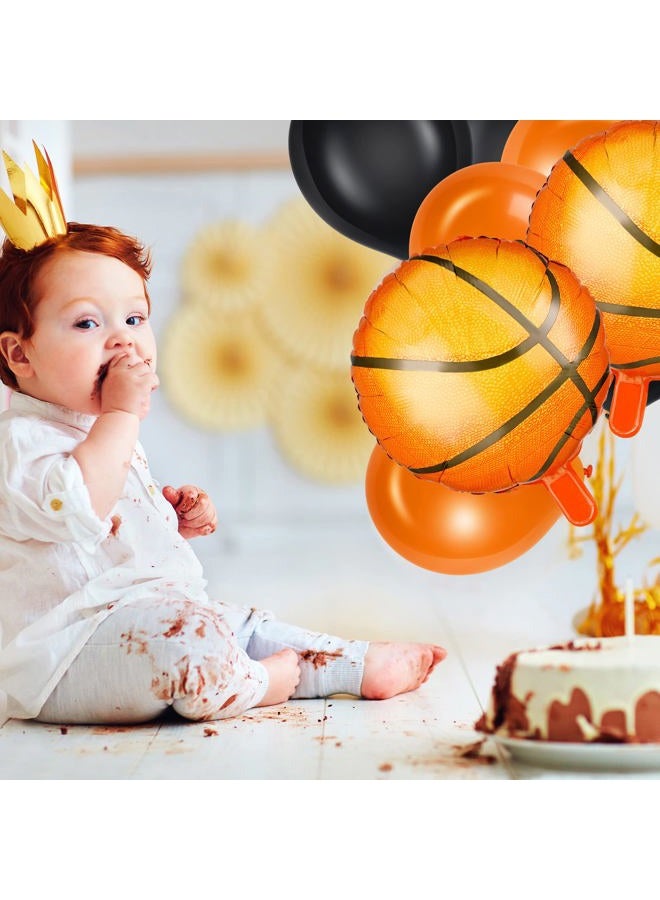 Charniol 25 Pcs Basketball Balloon 10" Aluminum Foil Sport Balloon Latex Black Orange Balloons Basketball Theme Balloon for Party Baby Shower - Image 4