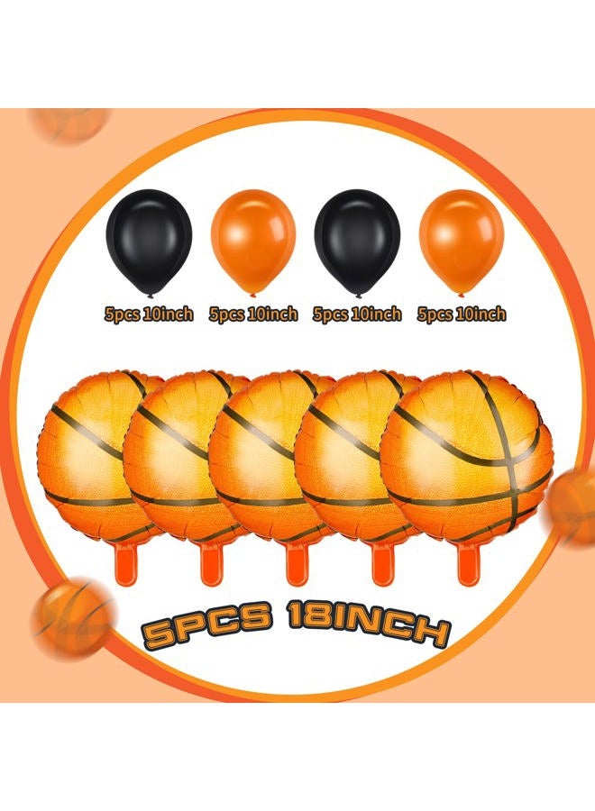 Charniol 25 Pcs Basketball Balloon 10" Aluminum Foil Sport Balloon Latex Black Orange Balloons Basketball Theme Balloon for Party Baby Shower - Image 2