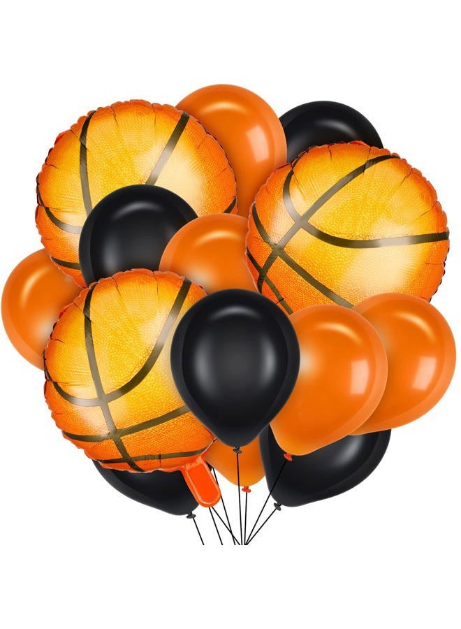 Charniol 25 Pcs Basketball Balloon 10" Aluminum Foil Sport Balloon Latex Black Orange Balloons Basketball Theme Balloon for Party Baby Shower - Image 1