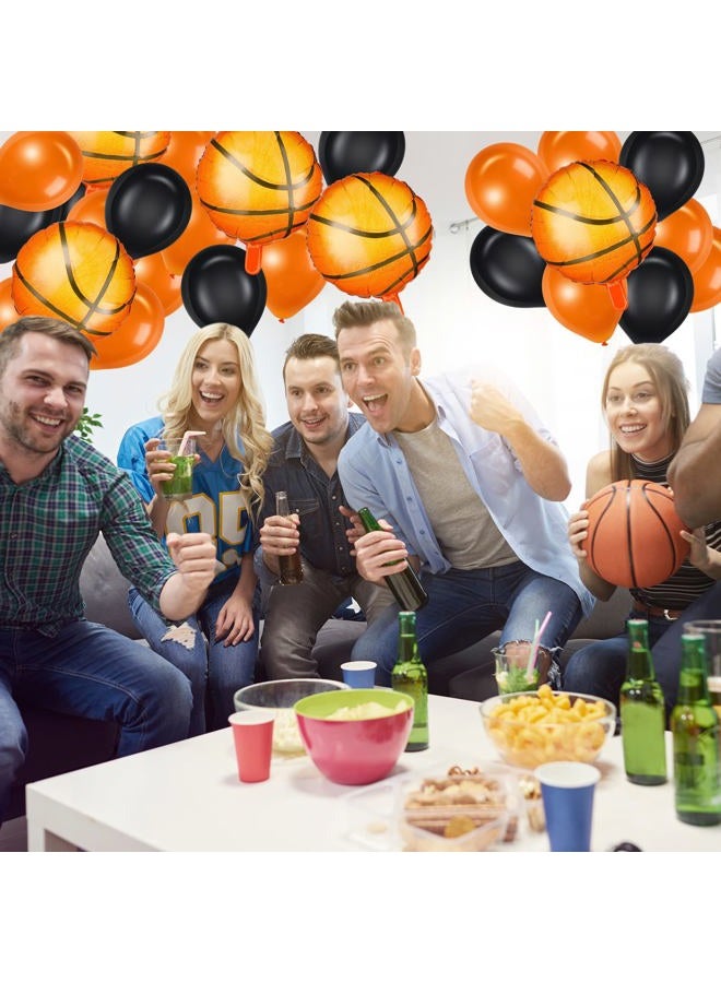 Charniol 25 Pcs Basketball Balloon 10" Aluminum Foil Sport Balloon Latex Black Orange Balloons Basketball Theme Balloon for Party Baby Shower - Image 5