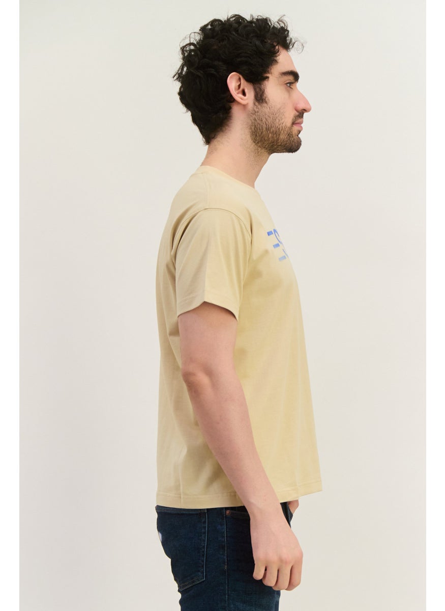 ESPRIT Men Crew Neck Short Sleeves Brand Logo T-Shirt, Beige  - Image 4