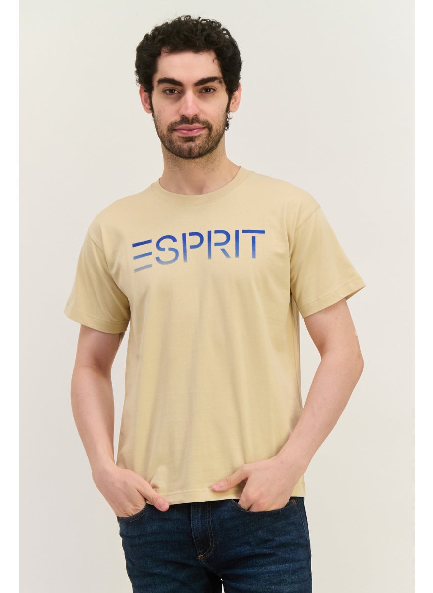 ESPRIT Men Crew Neck Short Sleeves Brand Logo T-Shirt, Beige  - Image 1