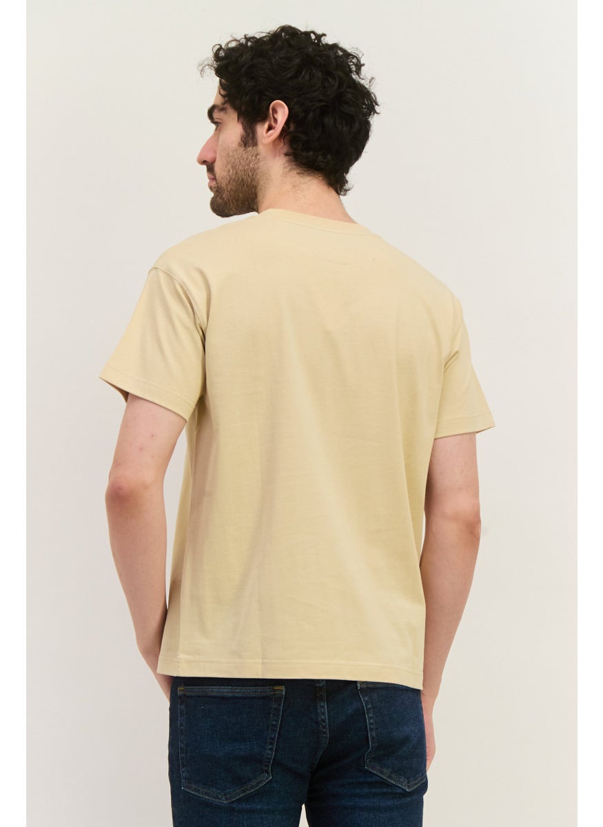 ESPRIT Men Crew Neck Short Sleeves Brand Logo T-Shirt, Beige  - Image 3