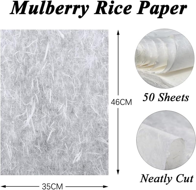 Natural Mulberry Paper Sheets, Handmade Decoupage Tissue, Art Washi for DIY Craft Origami, 50 Sheets 35 x 46 cm - Image 5