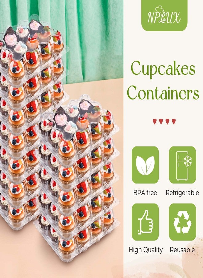 NPLUX 12 Count Cupcake Containers 12 Pack Cupcake Holders Plastic Stackable Cupcake Boxes with Detachable Tall Dome Lids and 144 Liners for 144 Cupcakes, BPA Free, Standard Size - Image 2