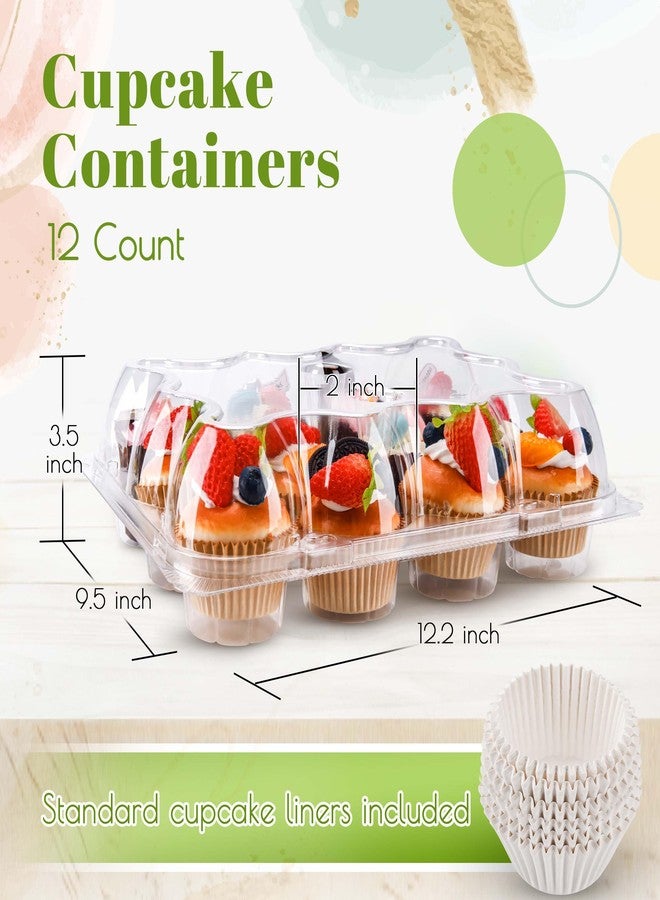 NPLUX 12 Count Cupcake Containers 12 Pack Cupcake Holders Plastic Stackable Cupcake Boxes with Detachable Tall Dome Lids and 144 Liners for 144 Cupcakes, BPA Free, Standard Size - Image 3