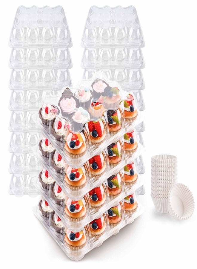 NPLUX 12 Count Cupcake Containers 12 Pack Cupcake Holders Plastic Stackable Cupcake Boxes with Detachable Tall Dome Lids and 144 Liners for 144 Cupcakes, BPA Free, Standard Size - Image 1