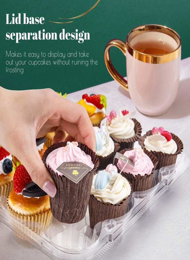 NPLUX 12 Count Cupcake Containers 12 Pack Cupcake Holders Plastic Stackable Cupcake Boxes with Detachable Tall Dome Lids and 144 Liners for 144 Cupcakes, BPA Free, Standard Size - Image 4
