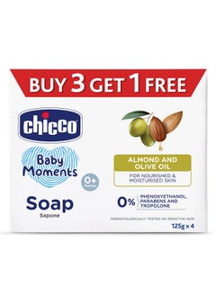 Chicco Baby Moments Bathing Soap For Babies With Almond & Olive Oil, 125G (Buy 3 Get 1 Free)| Nourished & Moisturized Skin| No Parabens | Dermatologically Tested On Sensitive Skin  - Image 1