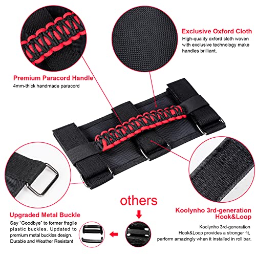 KOOLYNHO Roll Bar Grab Handles Hand Grips Accessories Paracord Hand Grab for Jeep Wrangler JL JK TJ YJ Gladiator Sahara Rubicon Unlimited (Red 2 Pack) - Image 4