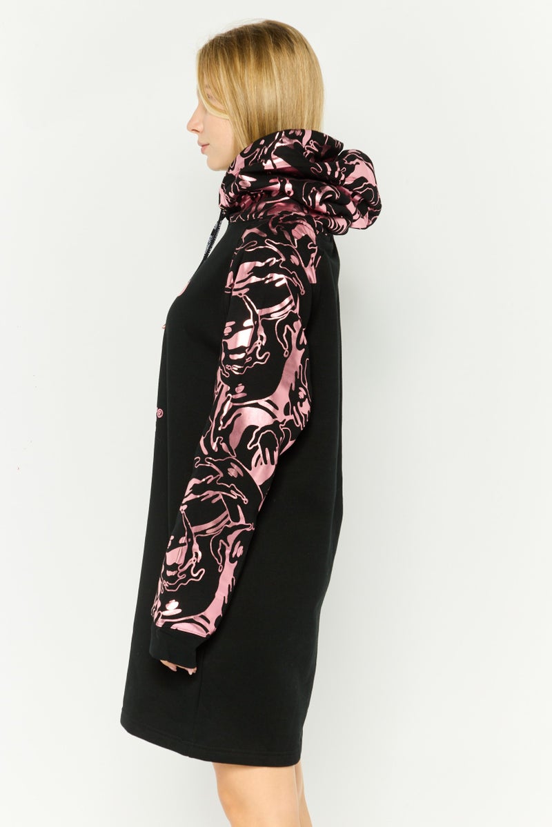 Aape BY *A BATHING APE® فستان هودي بشعار العلامة التجارية للنساء، أسود - Image 4