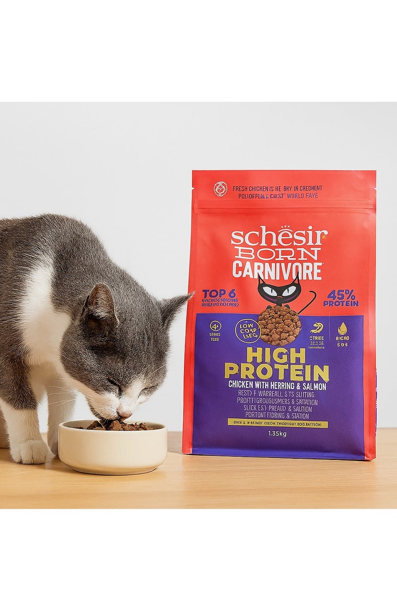Schesir Born Carnivore Grain Free Cat Food – Oven Baked, High Protein – Chicken with Herring & Salmon – 1.25kg – 45% Animal Protein, Low Carb, Grain Free, Omega 3 & 6, Made in Canada - Image 3