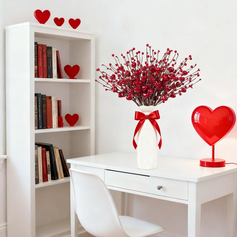 zjlmit Valentine's Day Decorations 24 Pack Valentines Day Picks 17 Inch Red Heart Picks with Heart Shaped Berry for Valentine Anniversary Wedding Candlelight Dinner - Image 5