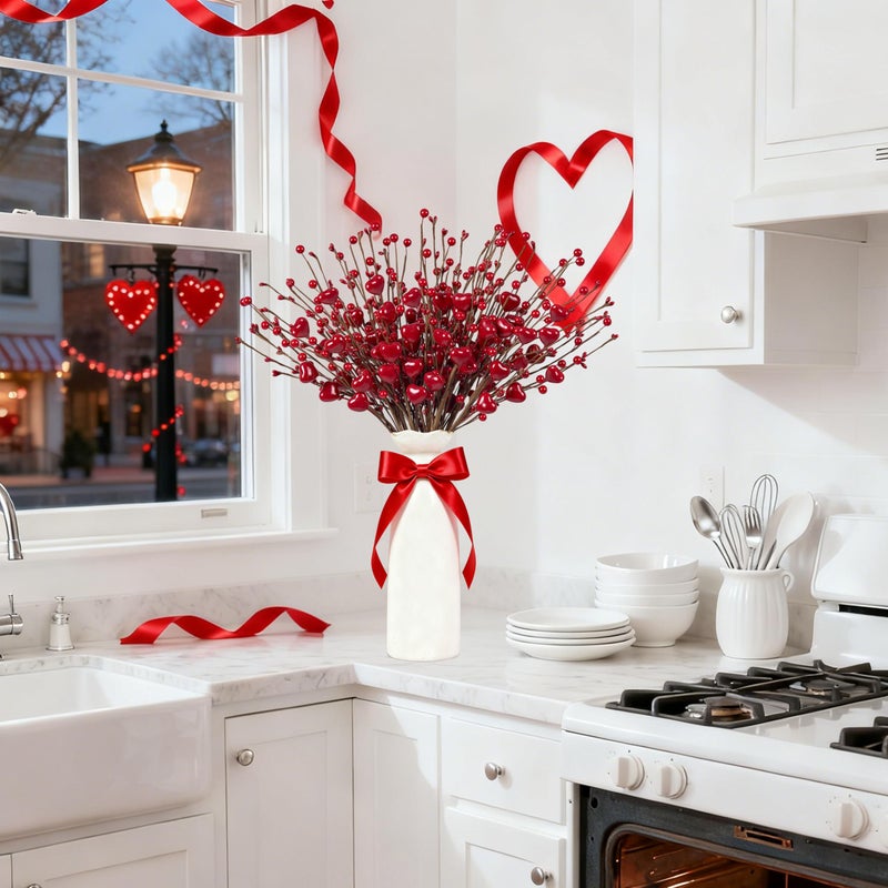 zjlmit Valentine's Day Decorations 24 Pack Valentines Day Picks 17 Inch Red Heart Picks with Heart Shaped Berry for Valentine Anniversary Wedding Candlelight Dinner - Image 4