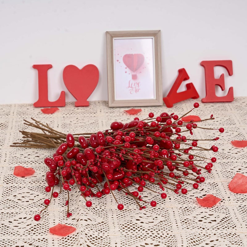 zjlmit Valentine's Day Decorations 24 Pack Valentines Day Picks 17 Inch Red Heart Picks with Heart Shaped Berry for Valentine Anniversary Wedding Candlelight Dinner - Image 3