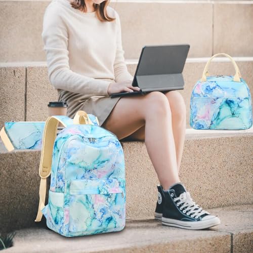 LEDAOU Kids Backpack for Girls Backpacks with Lunch Box Lightweight Bookbag Set Elementary Middle School Back pack for 814 Marble Green - Image 3