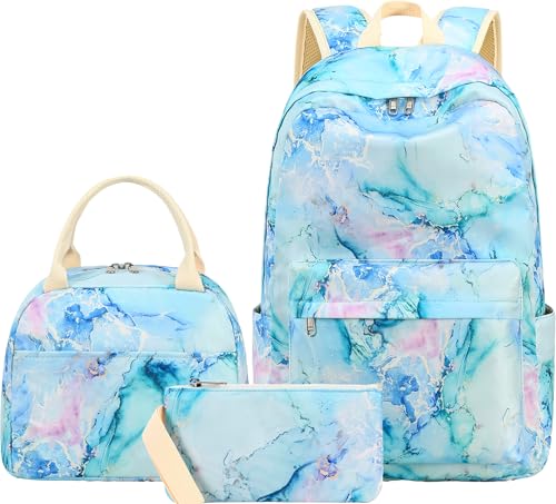 LEDAOU Kids Backpack for Girls Backpacks with Lunch Box Lightweight Bookbag Set Elementary Middle School Back pack for 814 Marble Green - Image 1