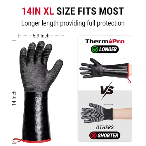 ThermoPro 932°F Heat Resistant BBQ Gloves, 14" Waterproof Oven & Grill Gloves, Oil & Slip-Resistant Neoprene Grill Mitts for BBQ, Fire Pit, Rotisserie, Smoker Accessories Gifts for Men and Women - Image 5