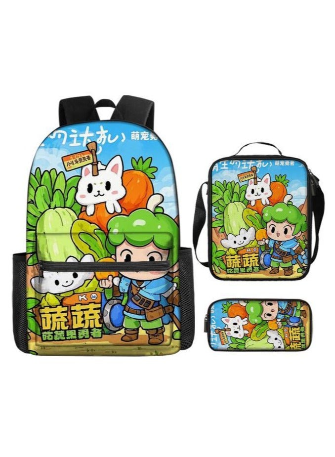 Cartoon three-piece schoolbag with zipper - 106