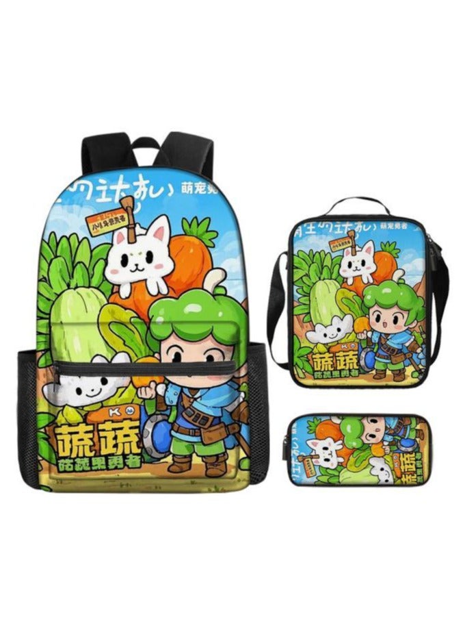 Cartoon three-piece schoolbag with zipper - 106