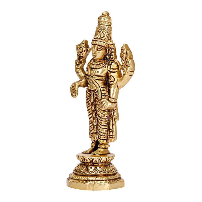 ARTVARKO Brass Tirupati Balaji Venkateshwara Murti Idol Statue Lord Srinivasa Pooja Home Office Temple Decor Gift 375 Inch Religious - Image 3