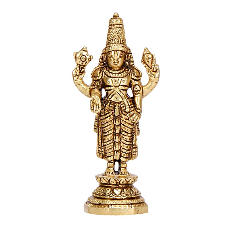 ARTVARKO Brass Tirupati Balaji Venkateshwara Murti Idol Statue Lord Srinivasa Pooja Home Office Temple Decor Gift 375 Inch Religious - Image 1