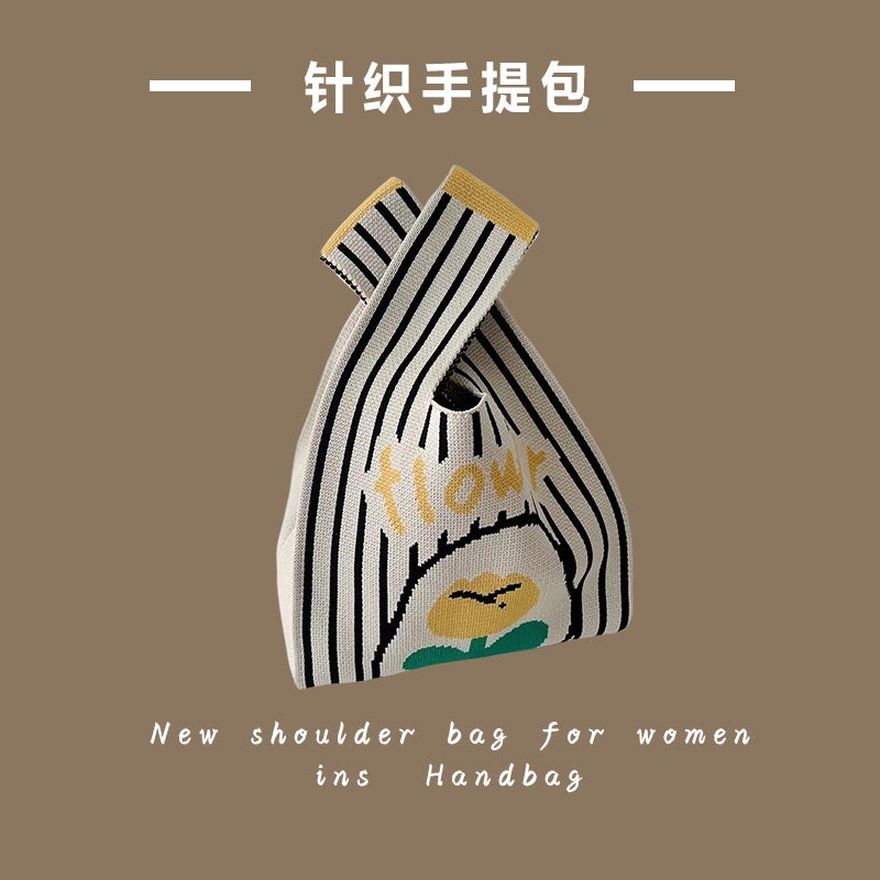 Knitted Bag Portable Bucket Bag Tote Bag Women'S Woven Women'S Bag Vacant Bag Simple Hand Gift Fashion Lunch Box Bag - Image 1