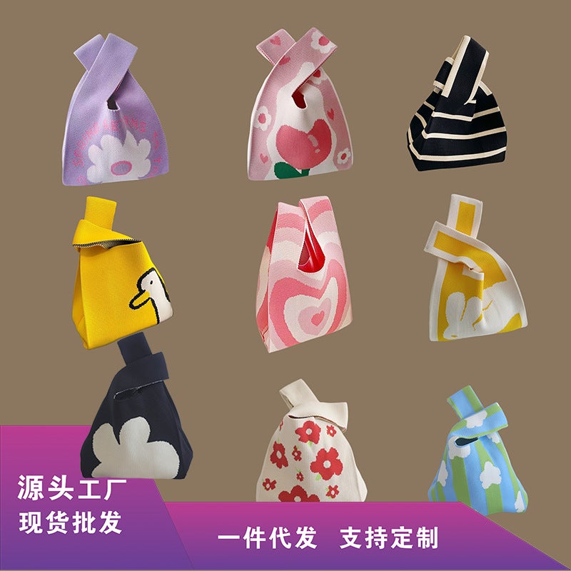 Knitted Bag Portable Bucket Bag Tote Bag Women'S Woven Women'S Bag Vacant Bag Simple Hand Gift Fashion Lunch Box Bag - Image 2