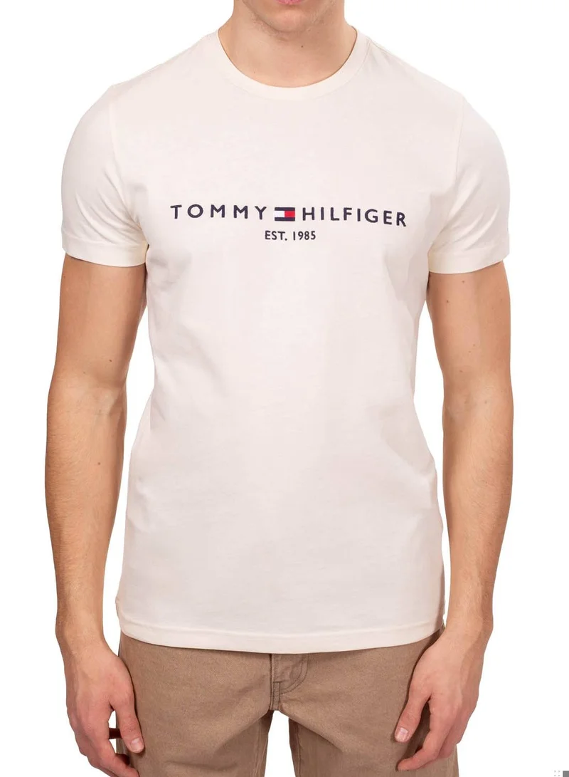 TOMMY HILFIGER Men's Logo Embroidery Slim Fit T-Shirt -  Pure cotton, Beige