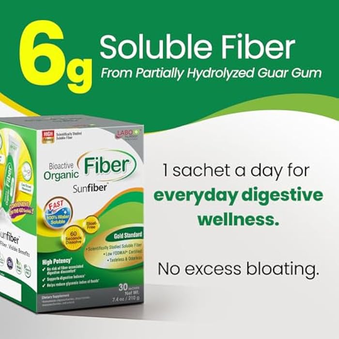 LABO Nutrition Bioactive Organic Fiber – Sunfiber PHGG Soluble Prebiotic Fiber for Digestive Regularity & Gut Health – Partially Hydrolyzed Guar Gum, Low FODMAP, Unflavored, Vegan, Non-GMO, 30 Sachets - Image 3
