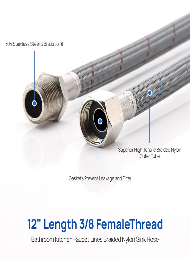 J-HVA Faucet Supply Lines Length 12" x G 3/8 Female Thread Connector Braided Nylon Extension Hoses for Bathroom Kitchen Sink Faucet Hose Filter, Stainless Steel Nut (1 Pair) - Image 3