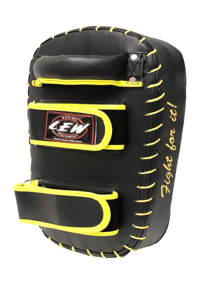 LEW Black/Floro Yellow Muay Thai MMA Kickboxing Skintex Leather Training Straight Single Piece Kick Focus Pads (1 Piece) - Image 3