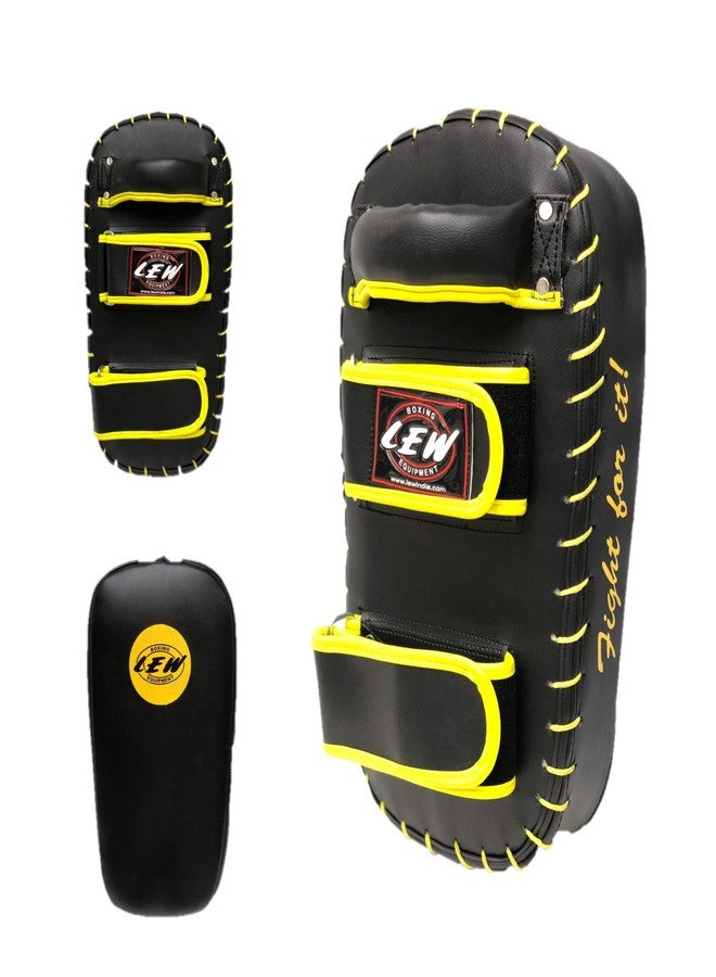 LEW Black/Floro Yellow Muay Thai MMA Kickboxing Skintex Leather Training Straight Single Piece Kick Focus Pads (1 Piece) - Image 2