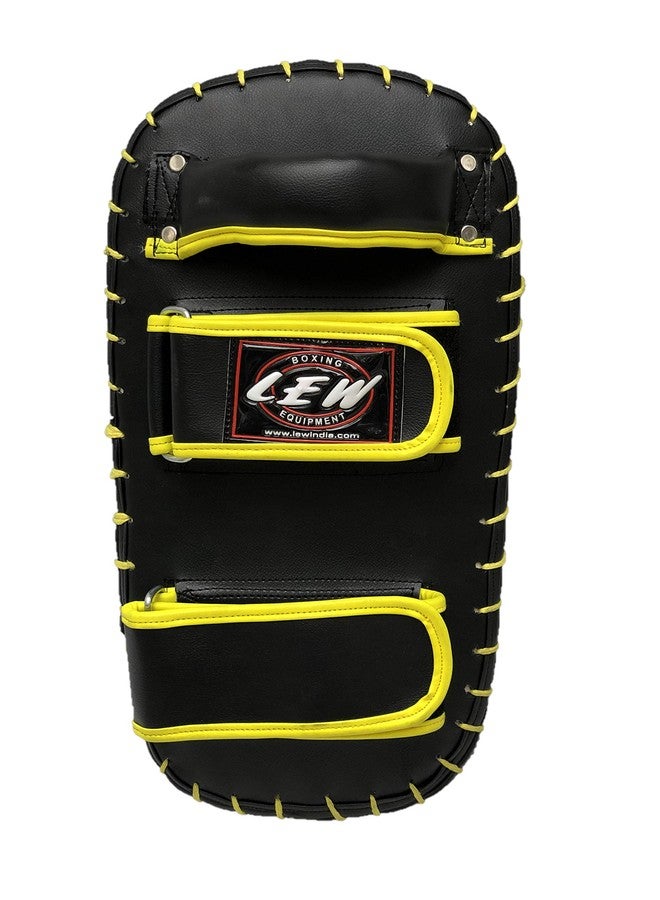 LEW Black/Floro Yellow Muay Thai MMA Kickboxing Skintex Leather Training Straight Single Piece Kick Focus Pads (1 Piece) - Image 4