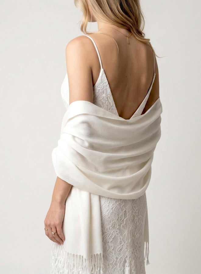 Achillea Large Soft Silky Pashmina Shawl Wrap Scarf in Solid Colors (Ivory) - Image 4