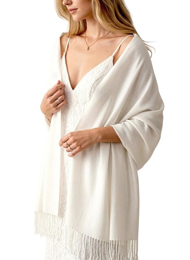 Achillea Large Soft Silky Pashmina Shawl Wrap Scarf in Solid Colors (Ivory) - Image 1