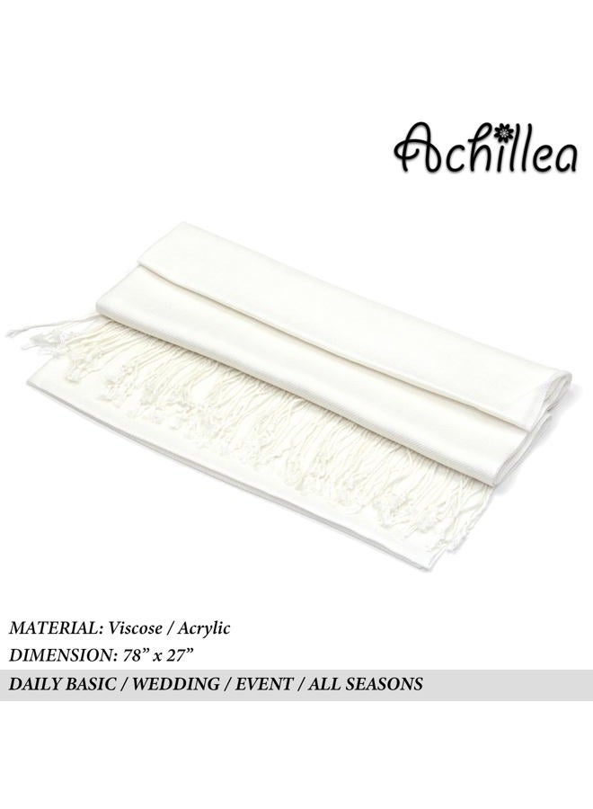 Achillea Large Soft Silky Pashmina Shawl Wrap Scarf in Solid Colors (Ivory) - Image 5