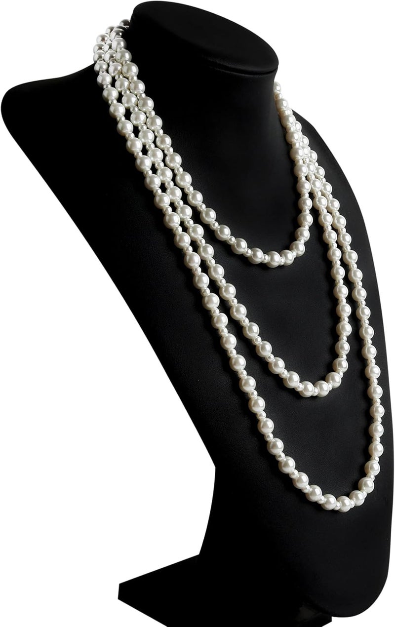 Aisansty Long Pearl Necklaces for Women Cream White Faux Pearl Strand Layered Necklace Costume Jewelry - Image 5