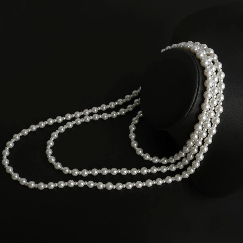 Aisansty Long Pearl Necklaces for Women Cream White Faux Pearl Strand Layered Necklace Costume Jewelry - Image 3