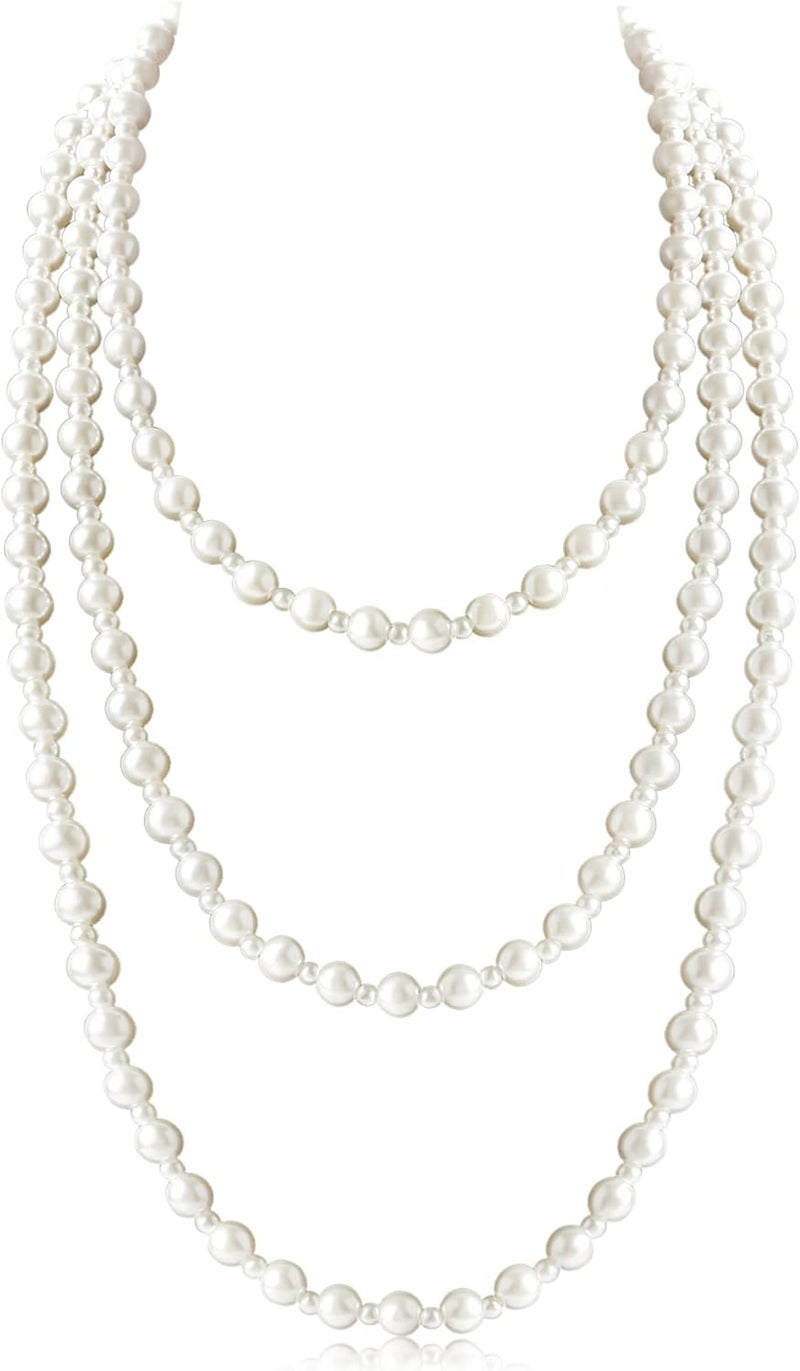 Aisansty Long Pearl Necklaces for Women Cream White Faux Pearl Strand Layered Necklace Costume Jewelry - Image 1