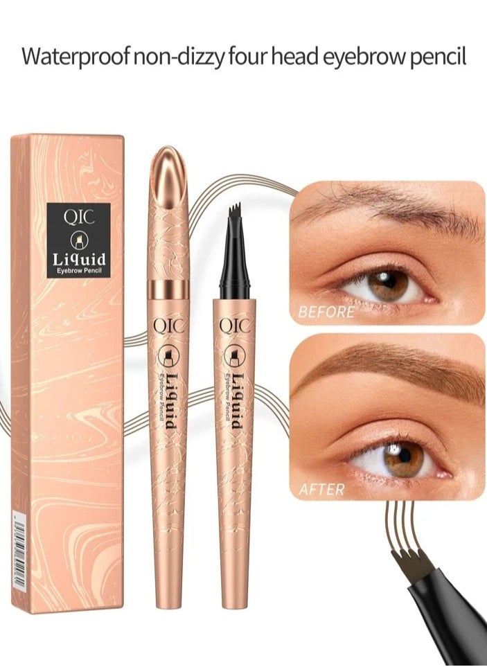 QIC - Eyebrow Pencil Microblade Brow Pen Microblade Eyebrow Pen With 4 Micro Fork Tips Eyebrow Pencil Waterproof Microblading Pen Long Lasting Smudge Proof for Natural Look Grey #3 - Image 1